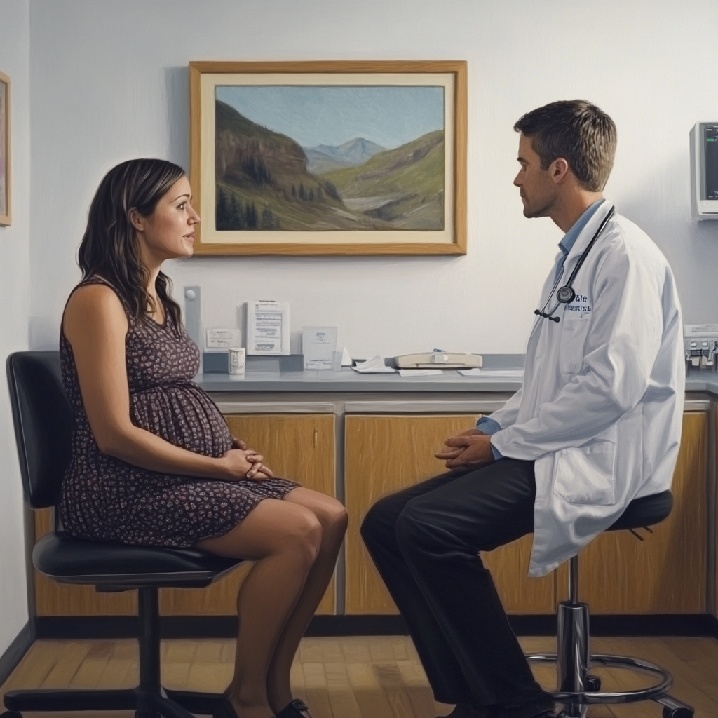 pregnant woman speaking with doctor